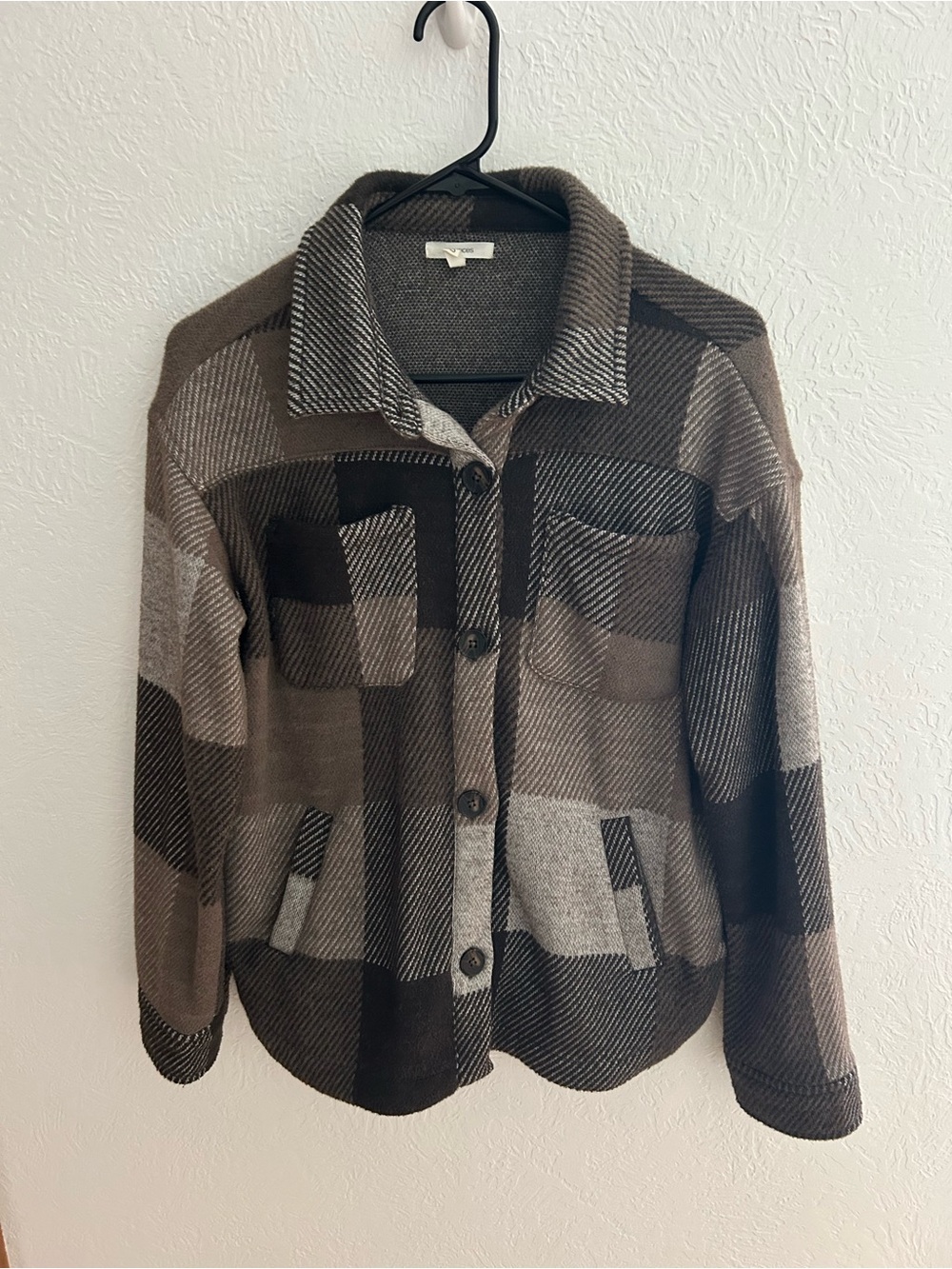 Maurices Brown and Gray Plaid Button-Front Cardigan Jacket